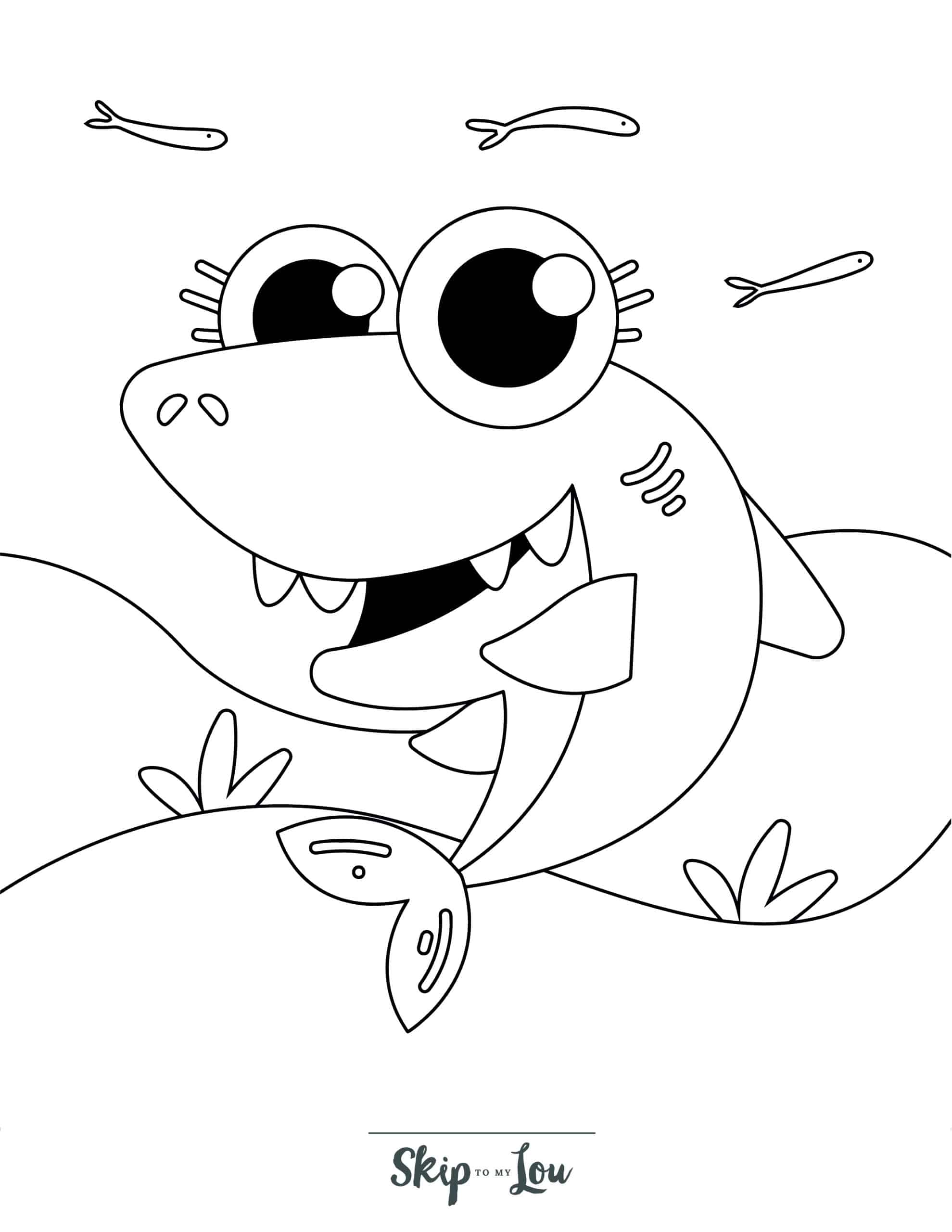 Shark with googly eyes coloring page. From Skip to my Lou