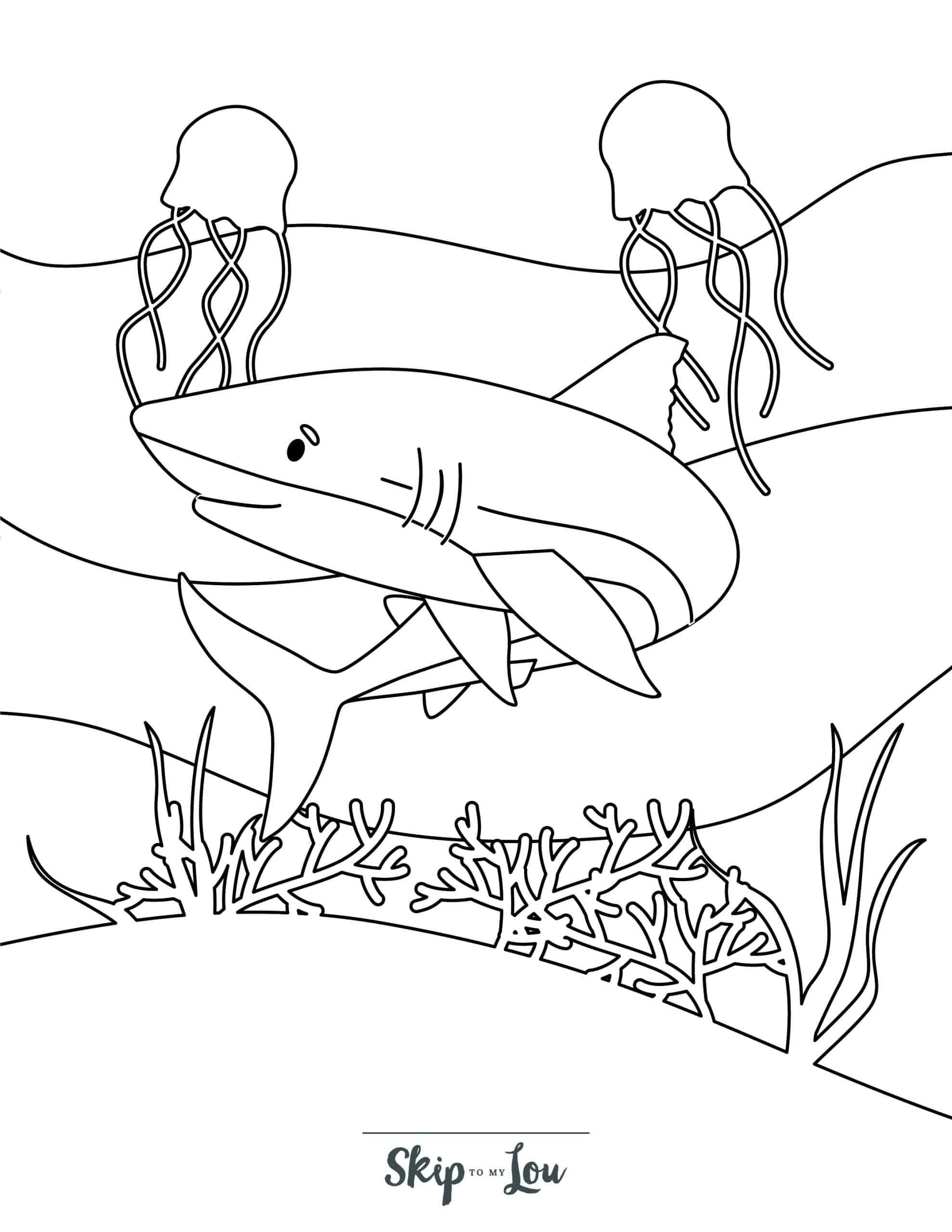 Shark friends under the sea coloring page. From Skip to my Lou