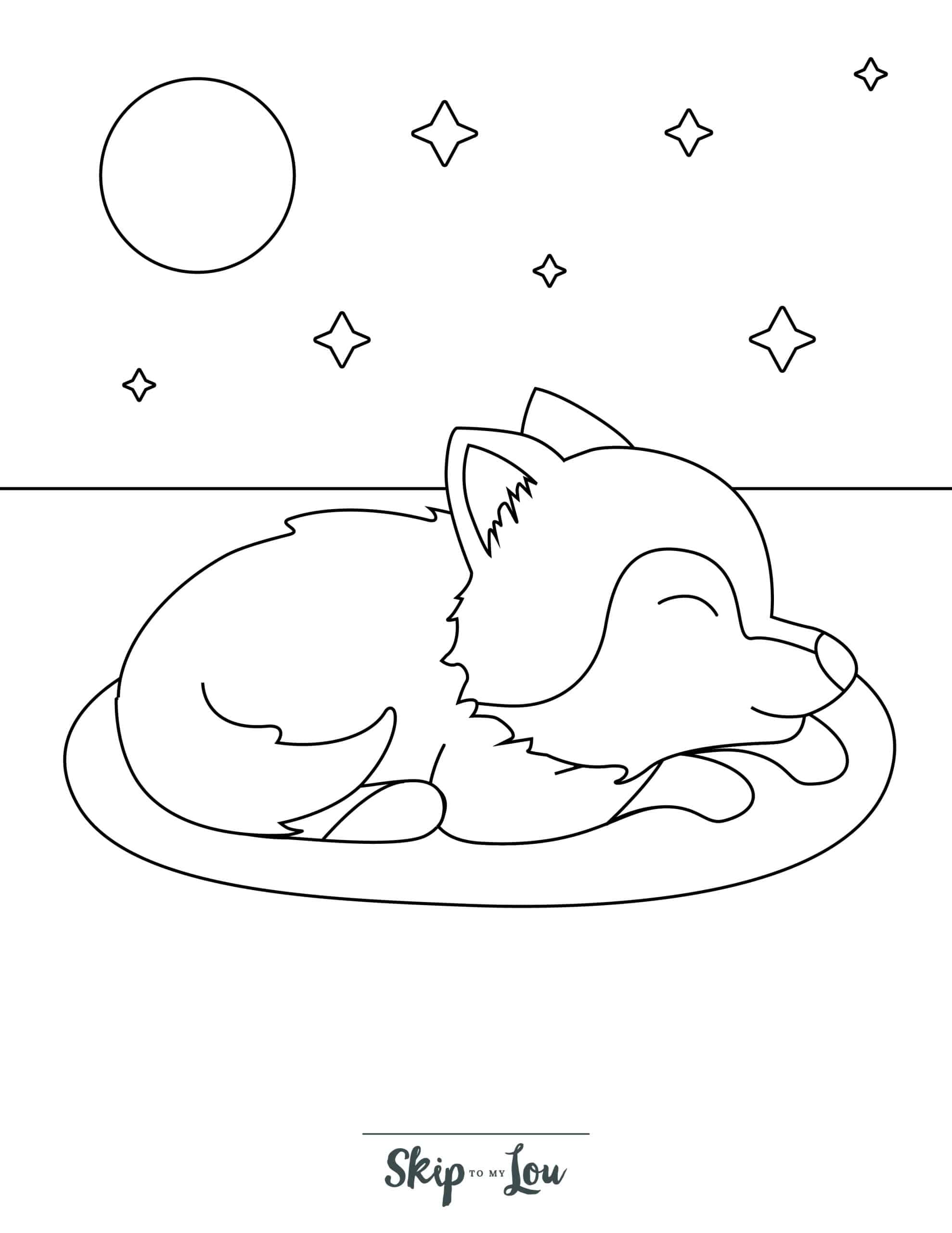 Wolf Coloring Page 9 - Sleeping baby wolf