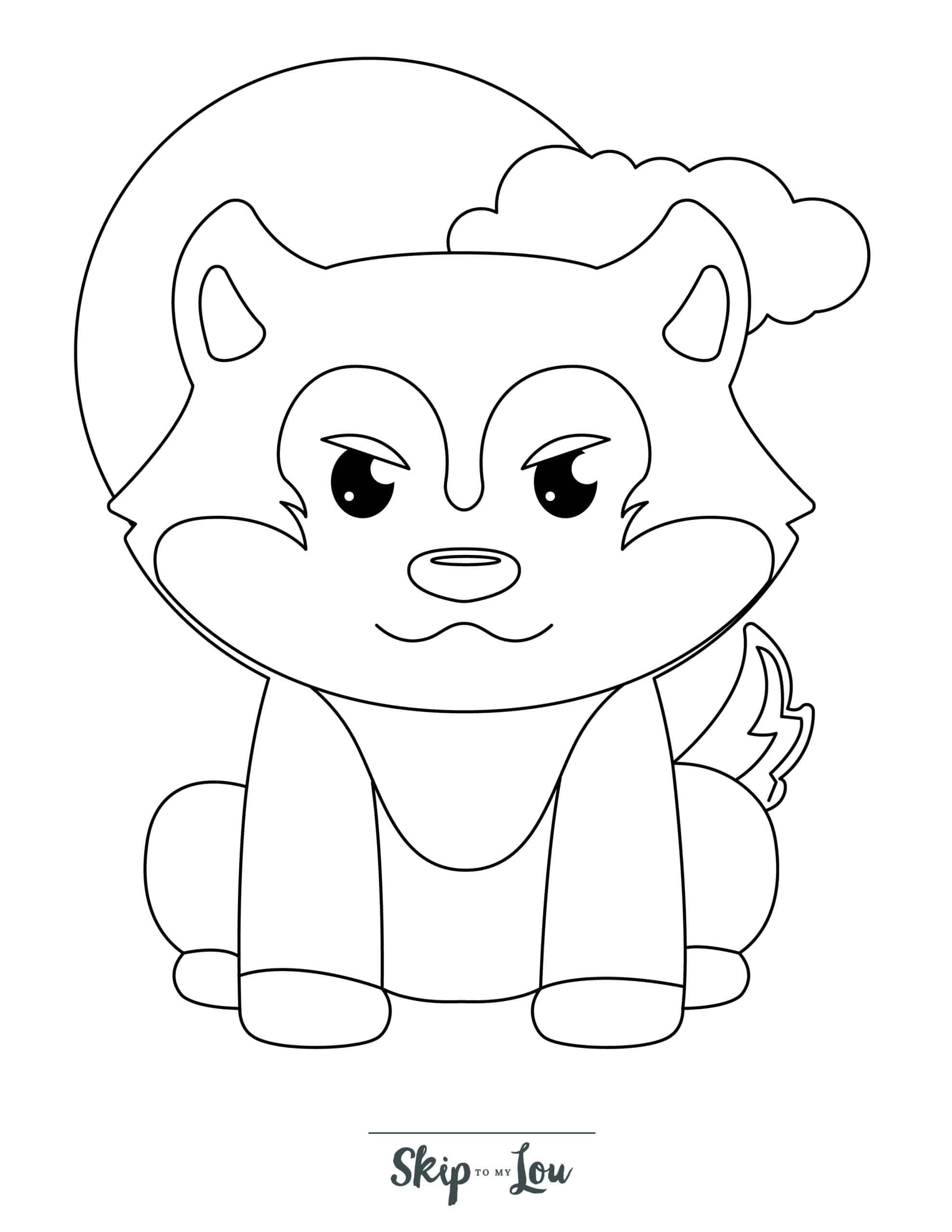 Wolf Coloring Page 10 - Angry baby wolf with moons and cloud