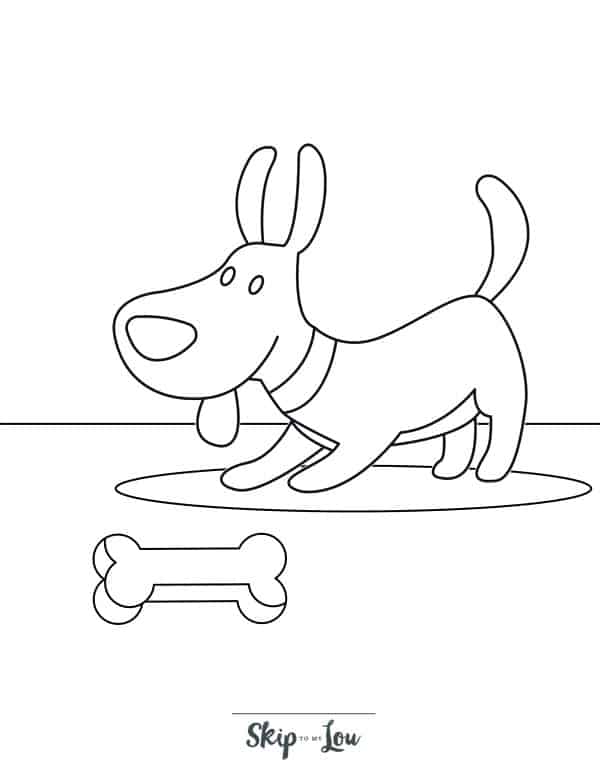 Puppy with tongue out and bone coloring page