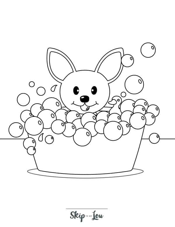 Cute puppy in the bath coloring page