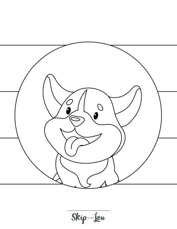 Happy puppy in a window coloring page