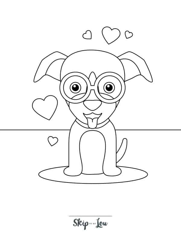 Puppy with glasses coloring page