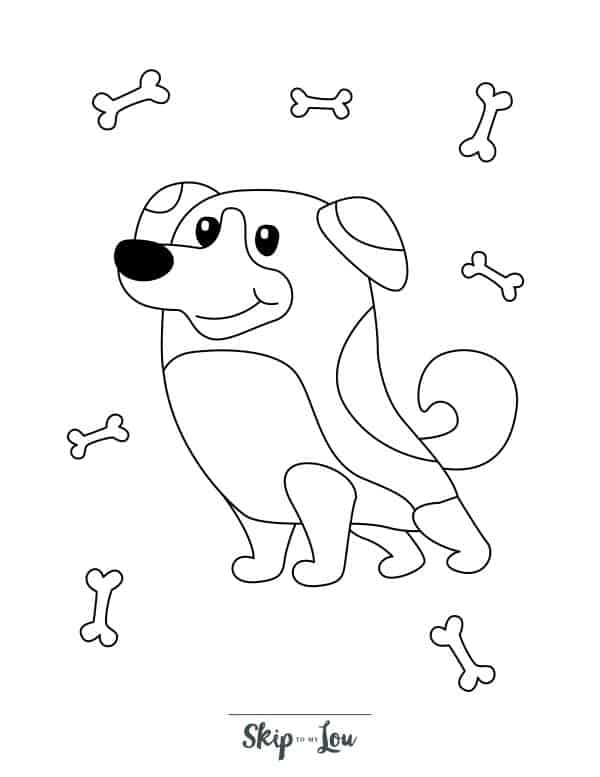 Puppy with lots of bones coloring page