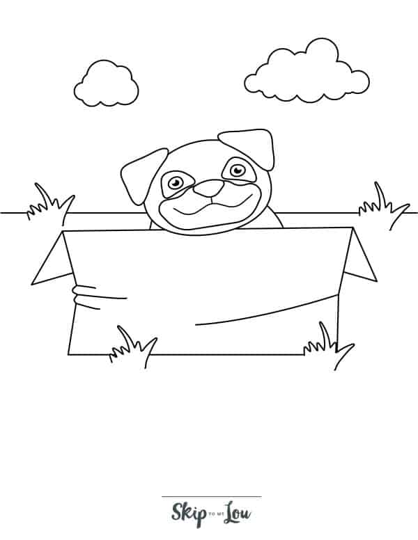 Puppy in a box coloring page