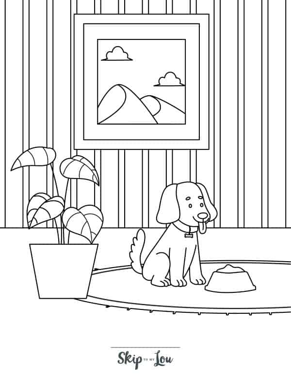 Puppy in a house coloring page