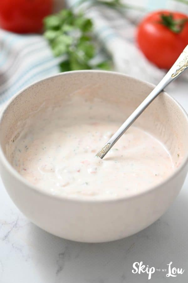 dressing for southwestern salad from Skip to my Lou recipe in a bowl