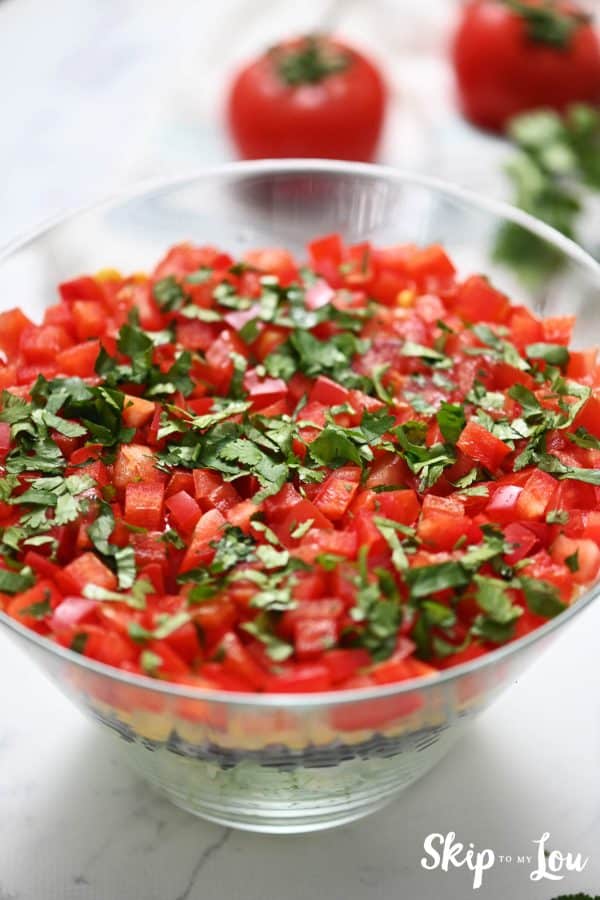 step 3 southwestern salad from Skip to my Lou recipe in a glass bowl