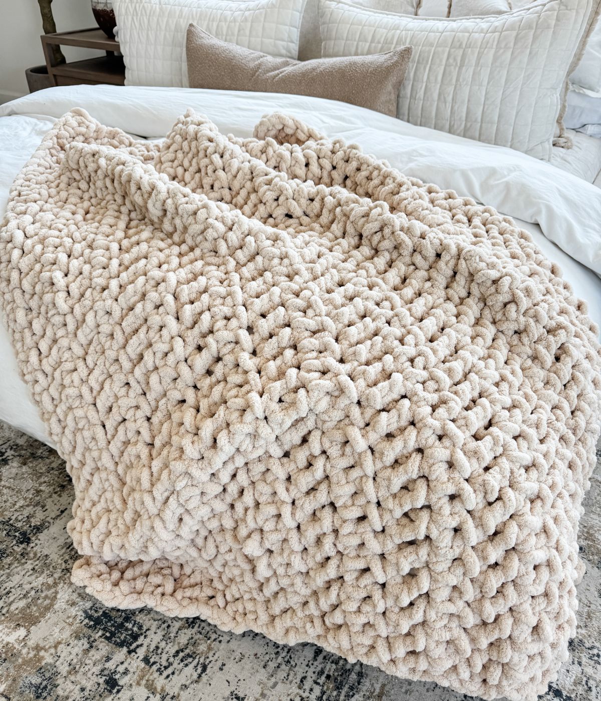 colossal cuddles cream crochet blanket velvet yarn