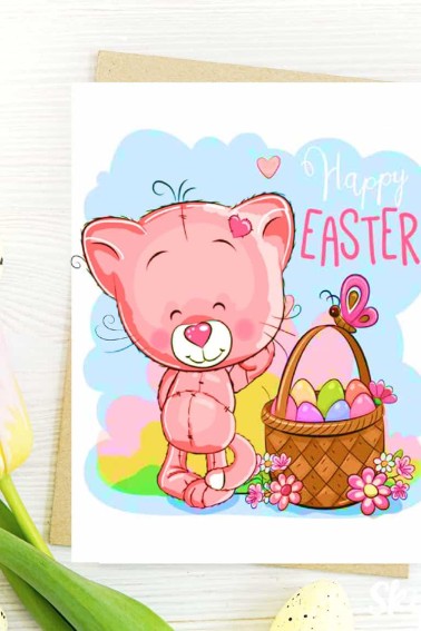 printable cat themed easter card