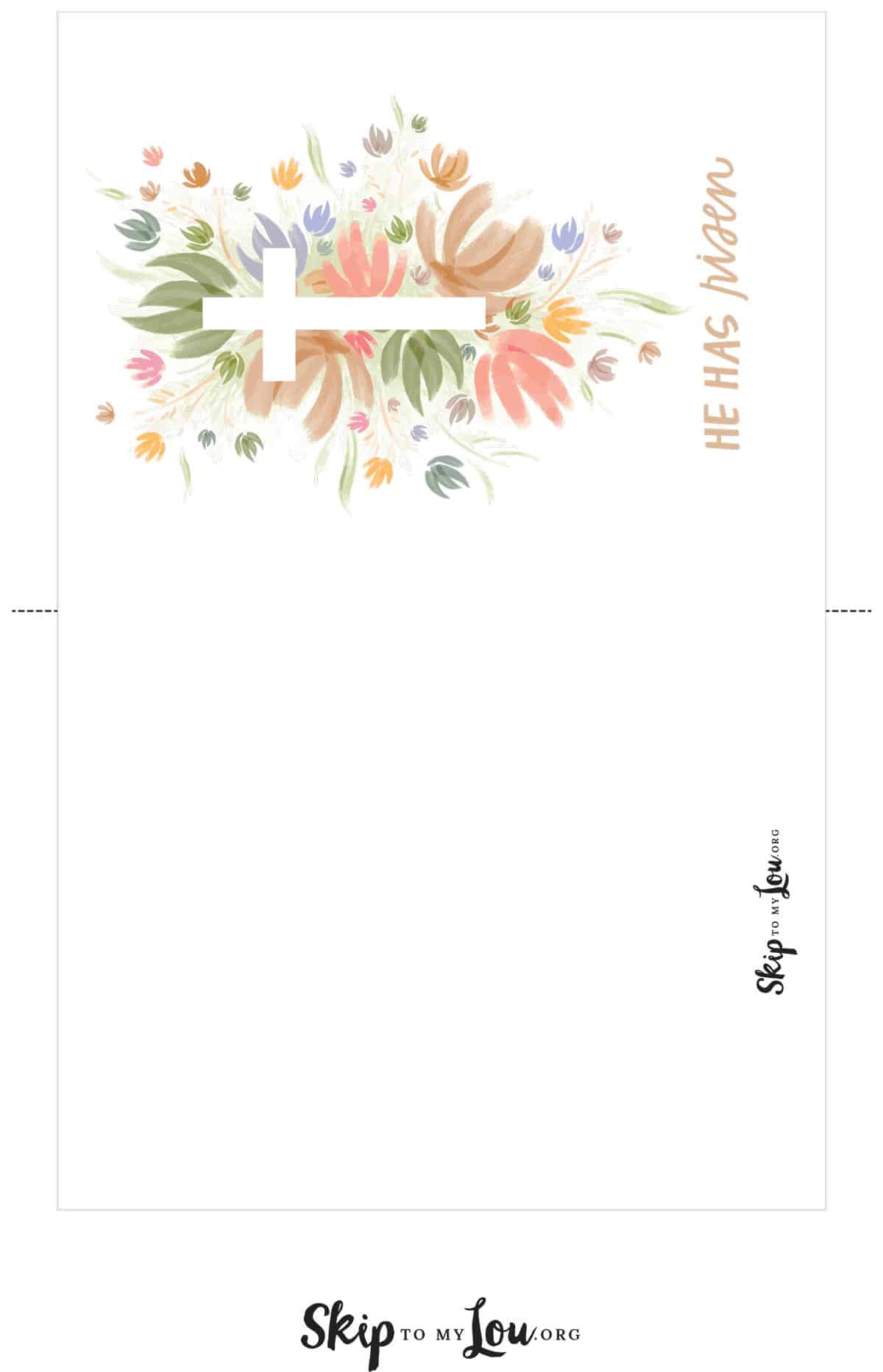 Image shows a Happy Easter he has risen greeting card with a colorful cross in the middle and surrounded by Easter decoration.