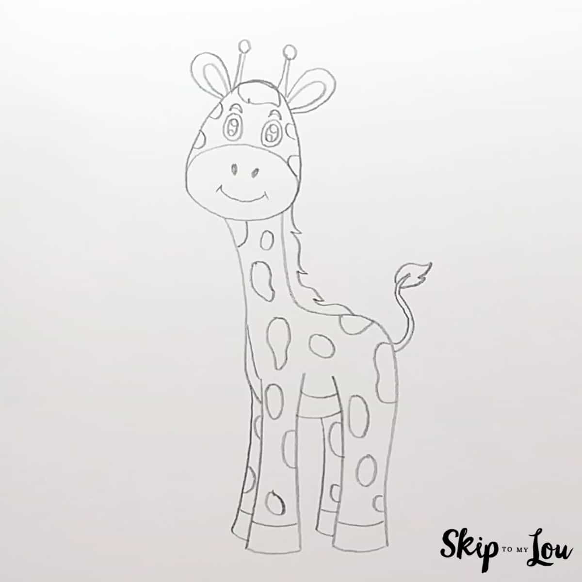 Cartoon Giraffe Drawing Guide - Step 5 - Spots and a tail