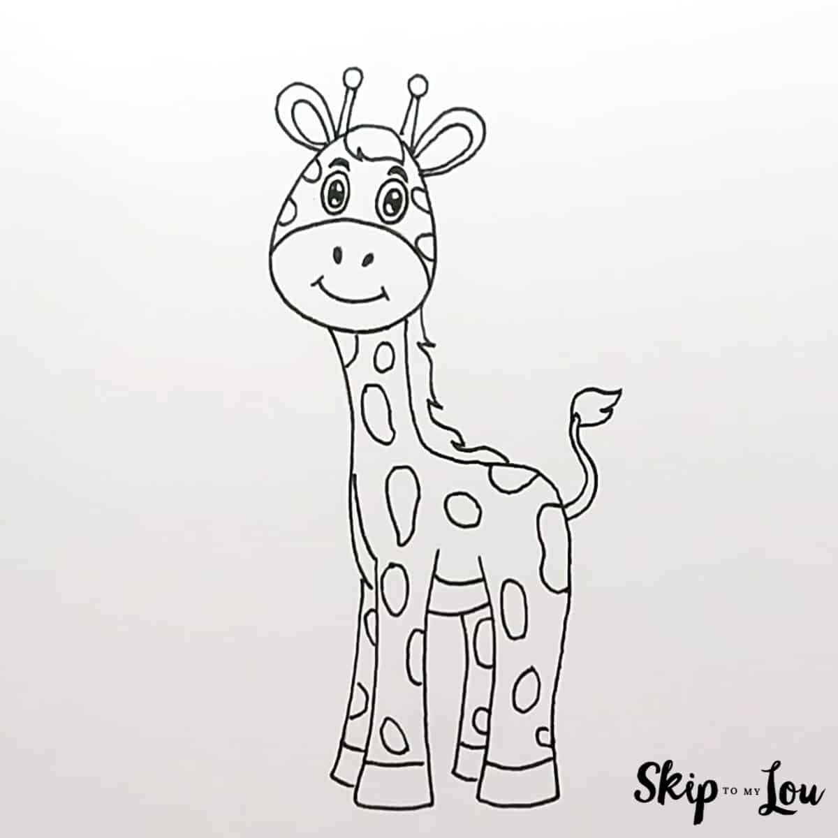 Cartoon Giraffe Drawing Guide - Step 6 - Outlined
