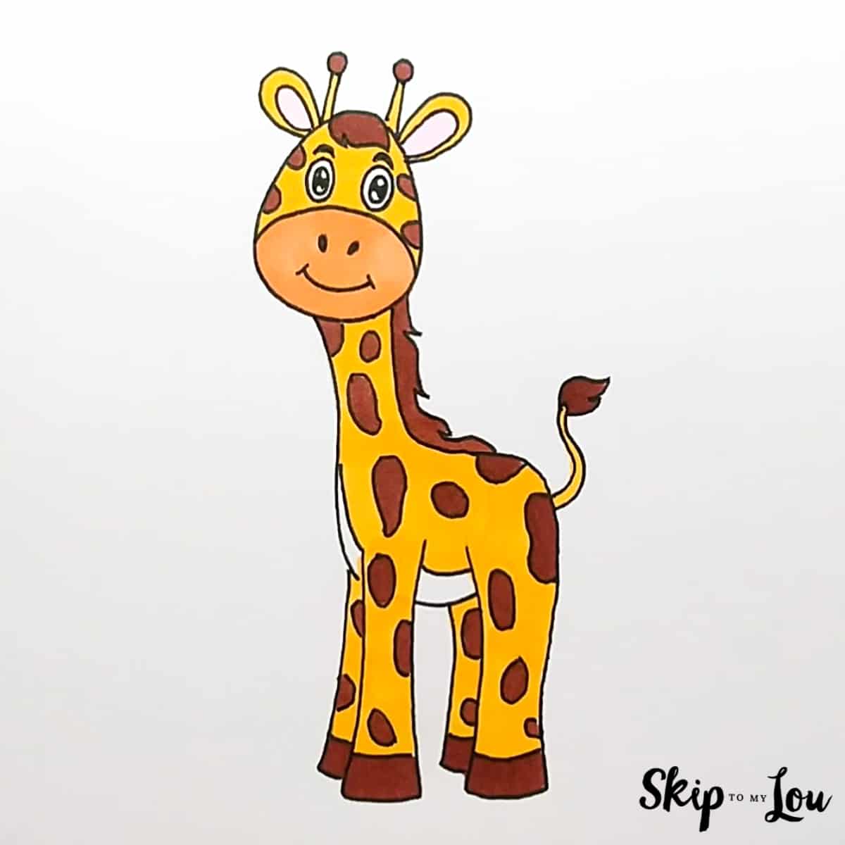 Skip to my Lou - How to Draw a Giraffe - Colored cartoon giraffe drawing