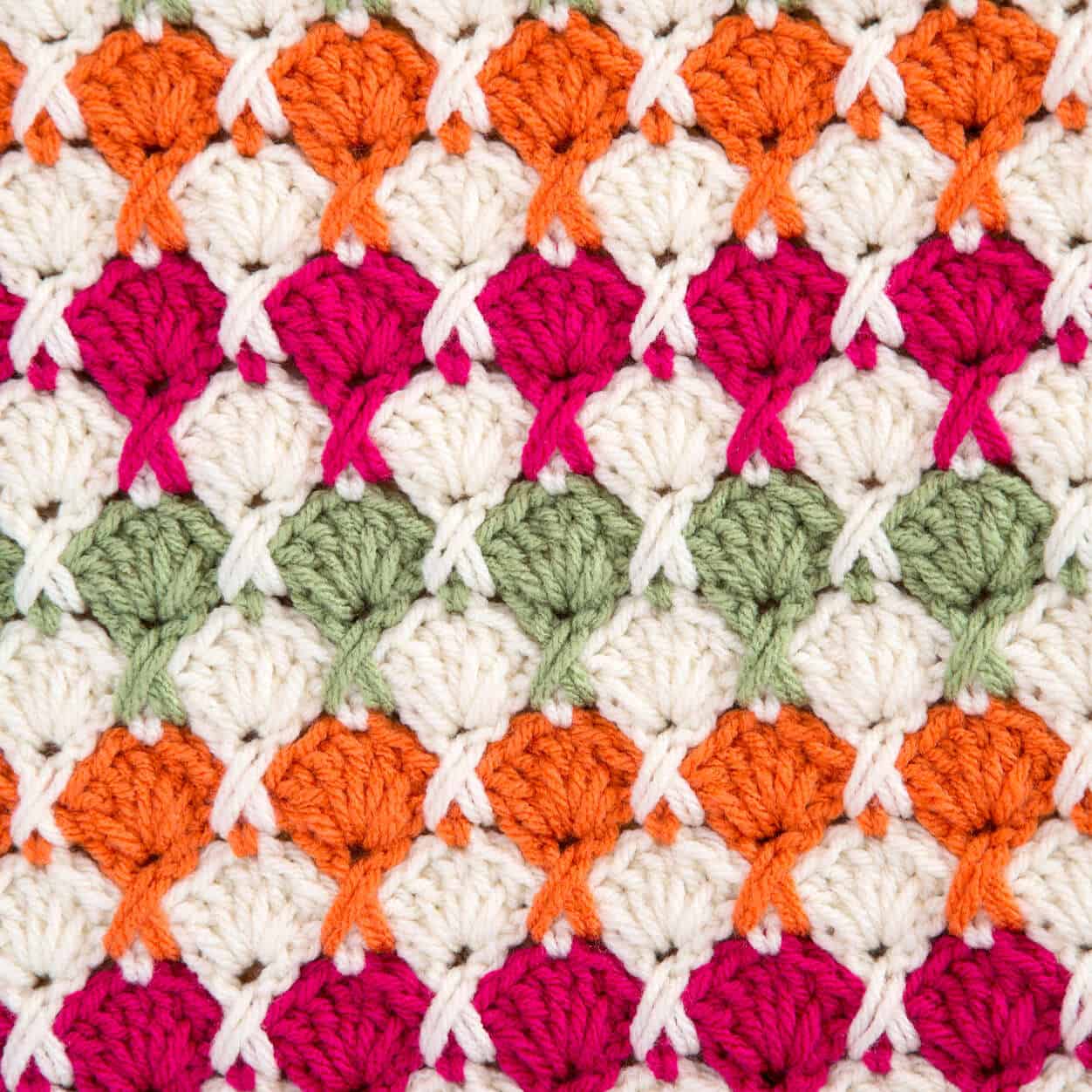 bright colorful shell stitch blanket