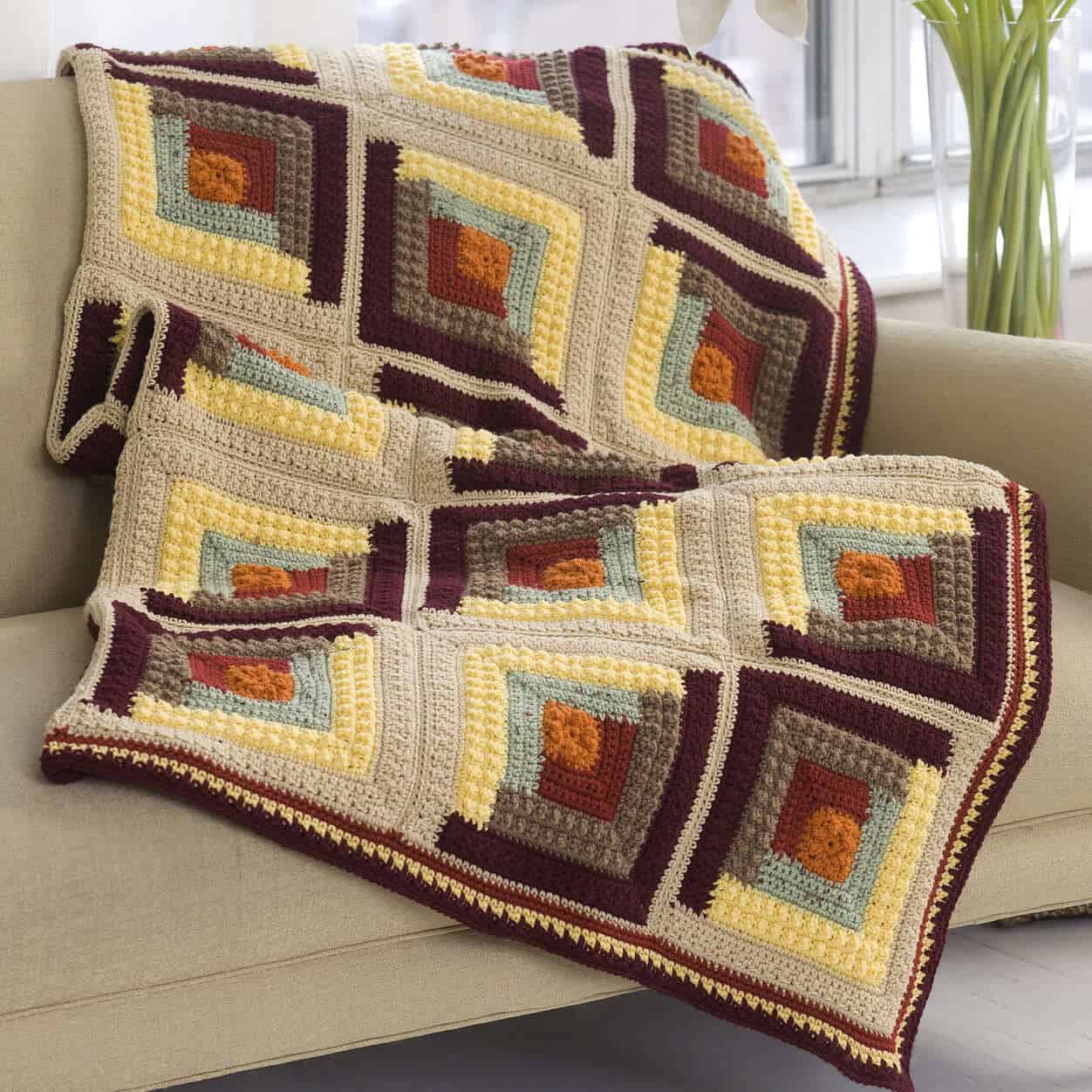 log cabin crochet throw
