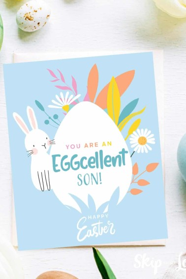 happy easter son card with eggs around the card