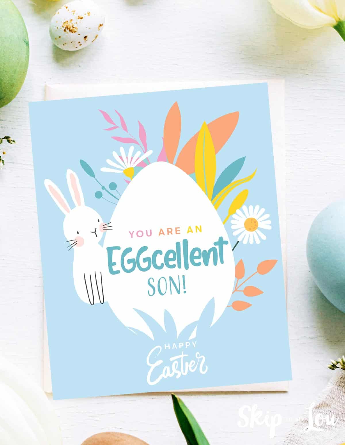 happy easter son card with eggs around the card