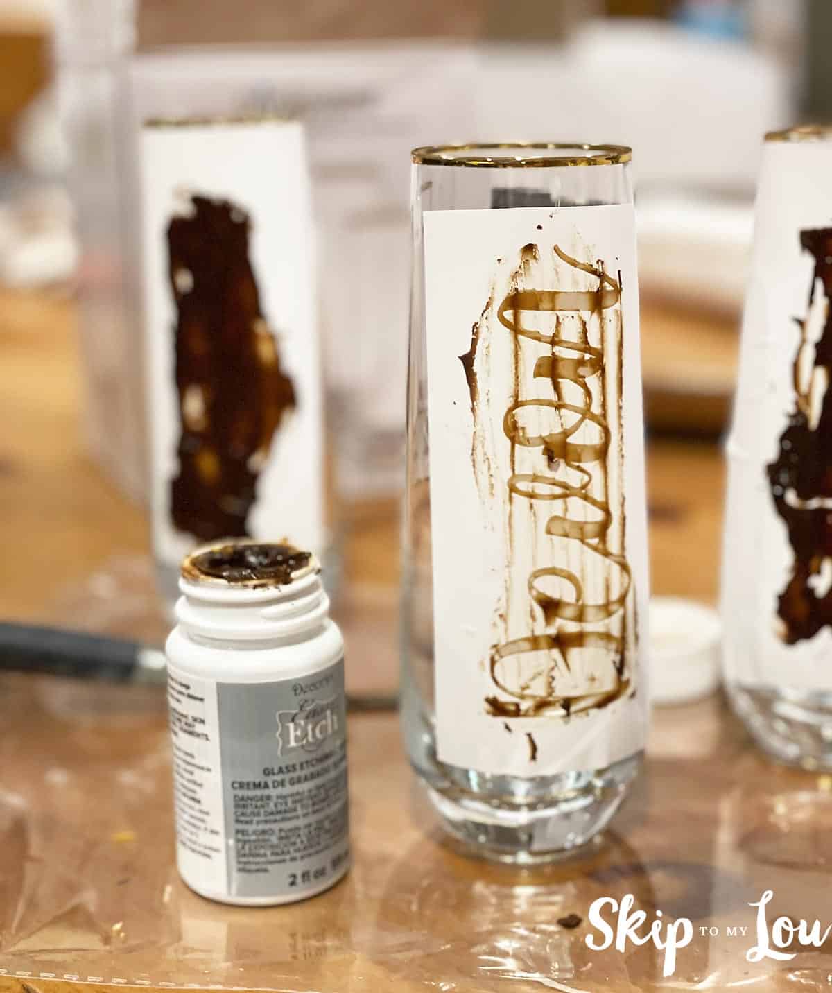 Step 5 to etch glass - remove etching cream from glass.