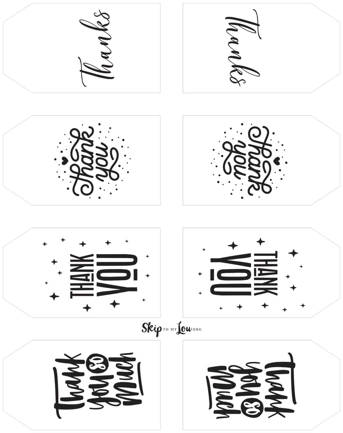 Printable Thank you tags ready for download, in black and white.