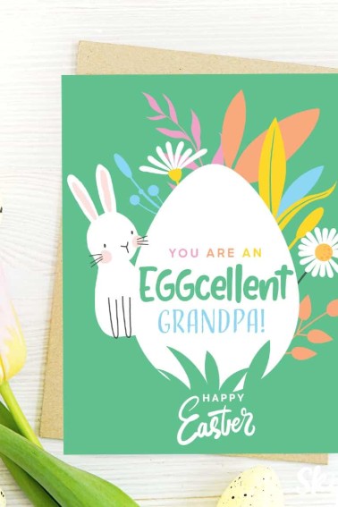 You are an excellent grandpa Easter card on white background with eggs and a tulip