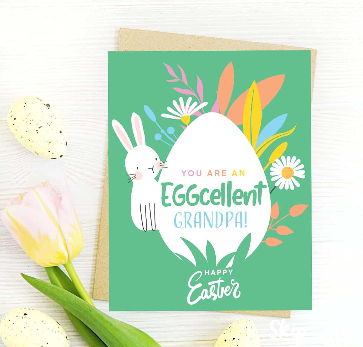 You are an excellent grandpa Easter card on white background with eggs and a tulip