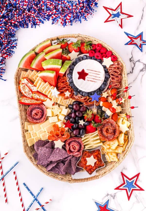 4th of july charcuterie board ideas from family fresh meals are easy and include berries, watermelon, cheese, crackers, and more unique options.