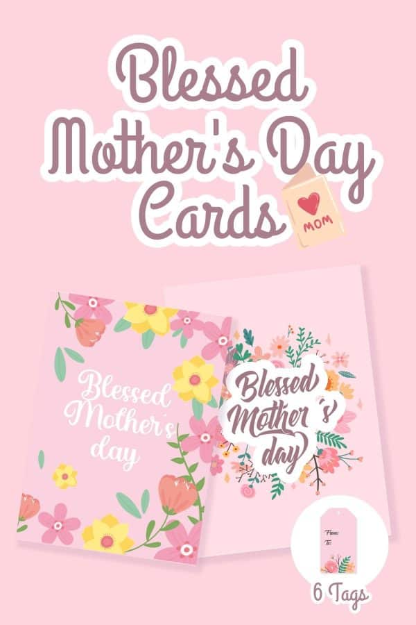 Pink Blessed Mother's Day greeting card to download and print. It has flower as decorations. From Skip to my Lou 