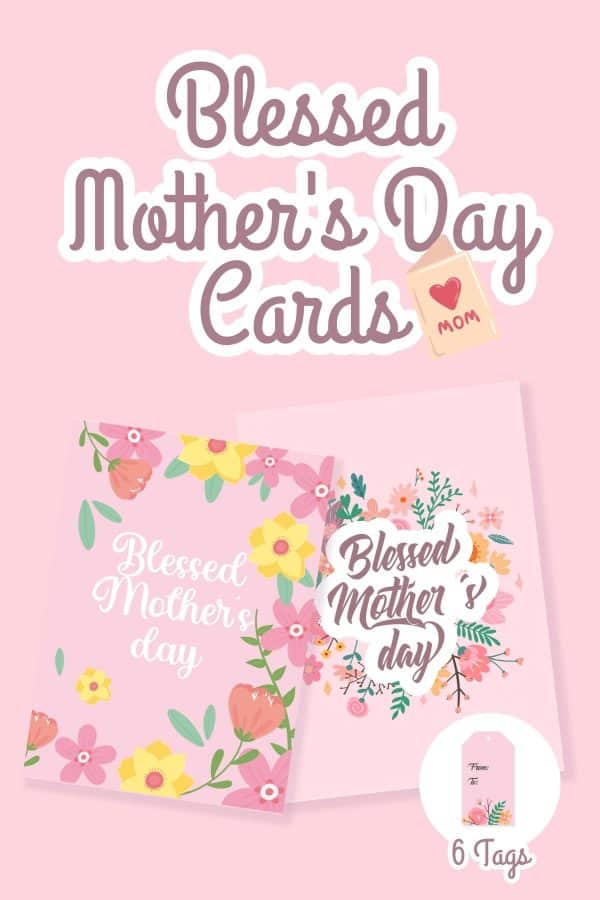 Pink Blessed Mother's Day greeting card to download and print. It has flower as decorations. From Skip to my Lou