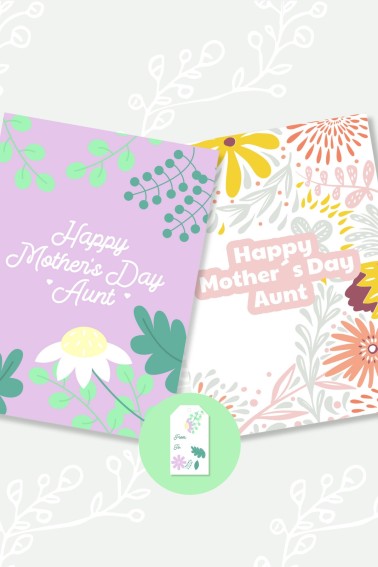 Two printable Happy Mother's Day aunt cards in white and purple colors.