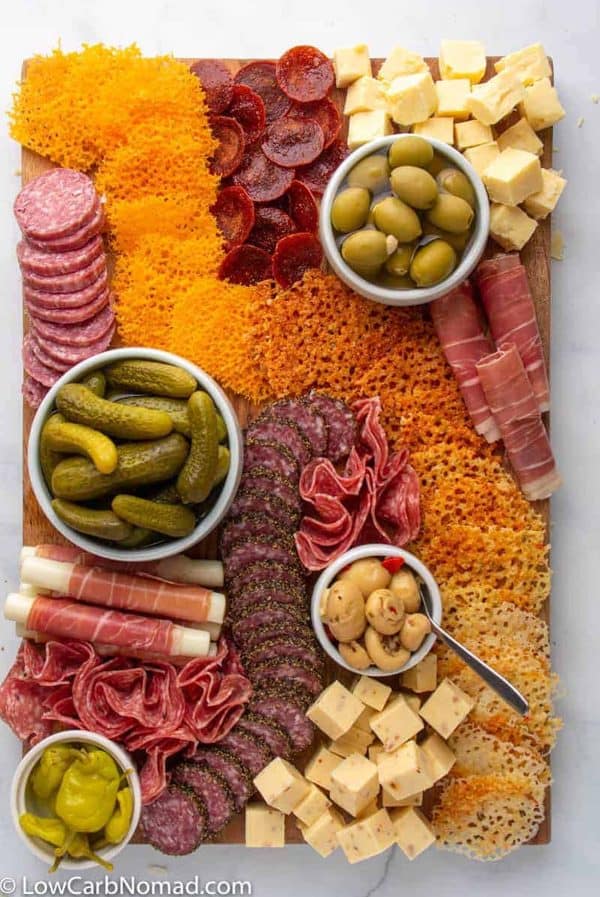homemade cheese crisps, meat olives, pickles and more on this board from low carb nomad