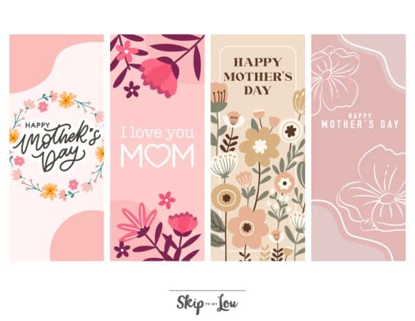 Image shows a set of bookmarks for mother's day with floral designs in different colors. - Skip to my lou