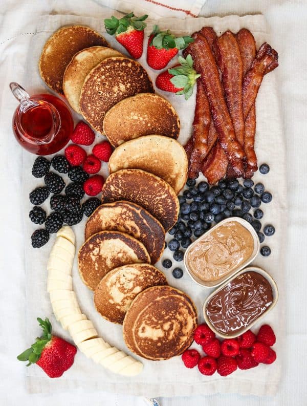 A bright moment includes pancakes, syrup, bacon, and even some peanut butter and jelly. 