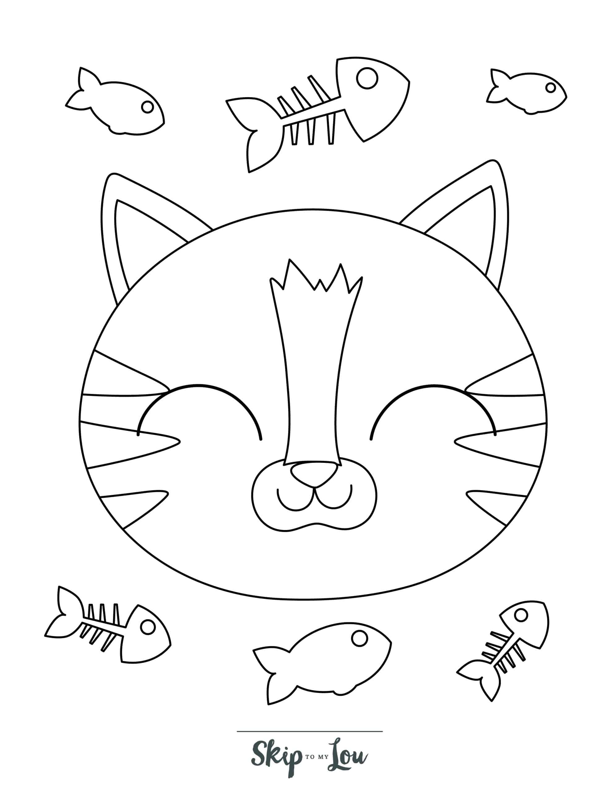 Kitten Coloring A kitten's head surrounded by fish bones
