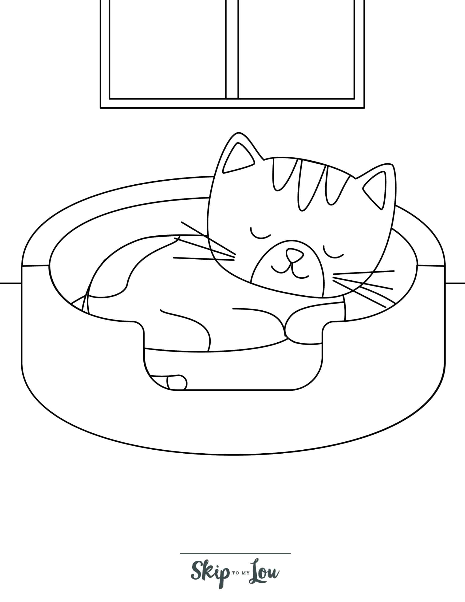 Kitten Coloring A kitten sleeping in a bed