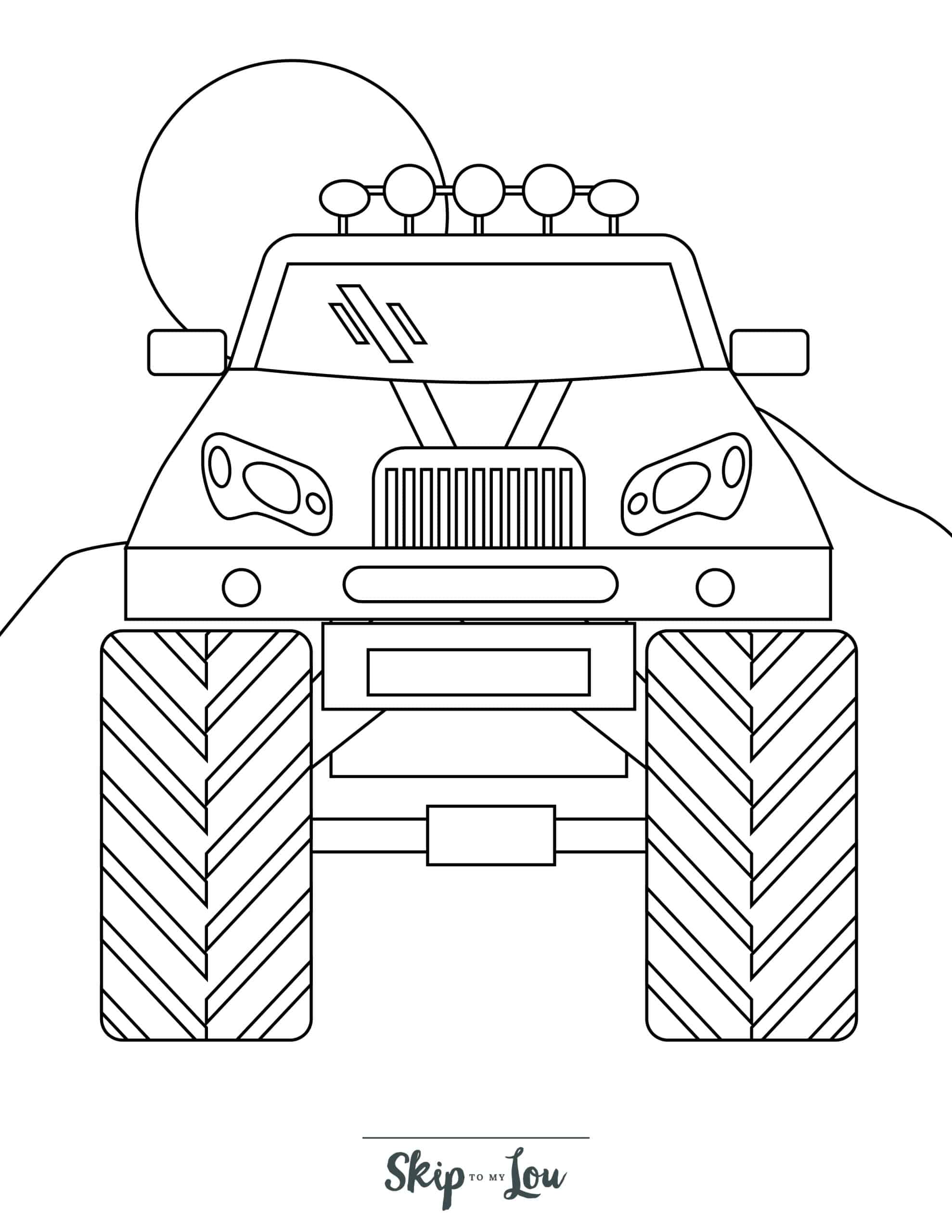 Monster Truck Coloring Page 8 - Monster truck front with sun
