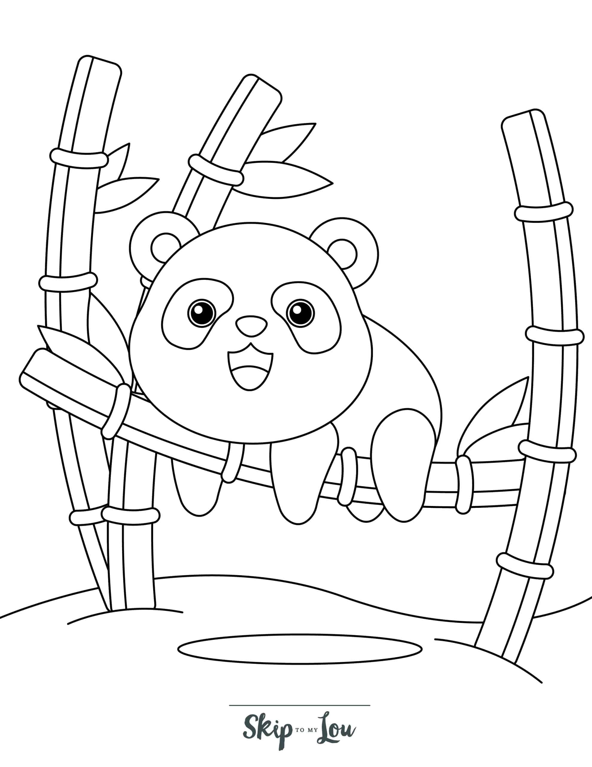 Panda Coloring Page 2 - Baby panda sitting on bamboo stick