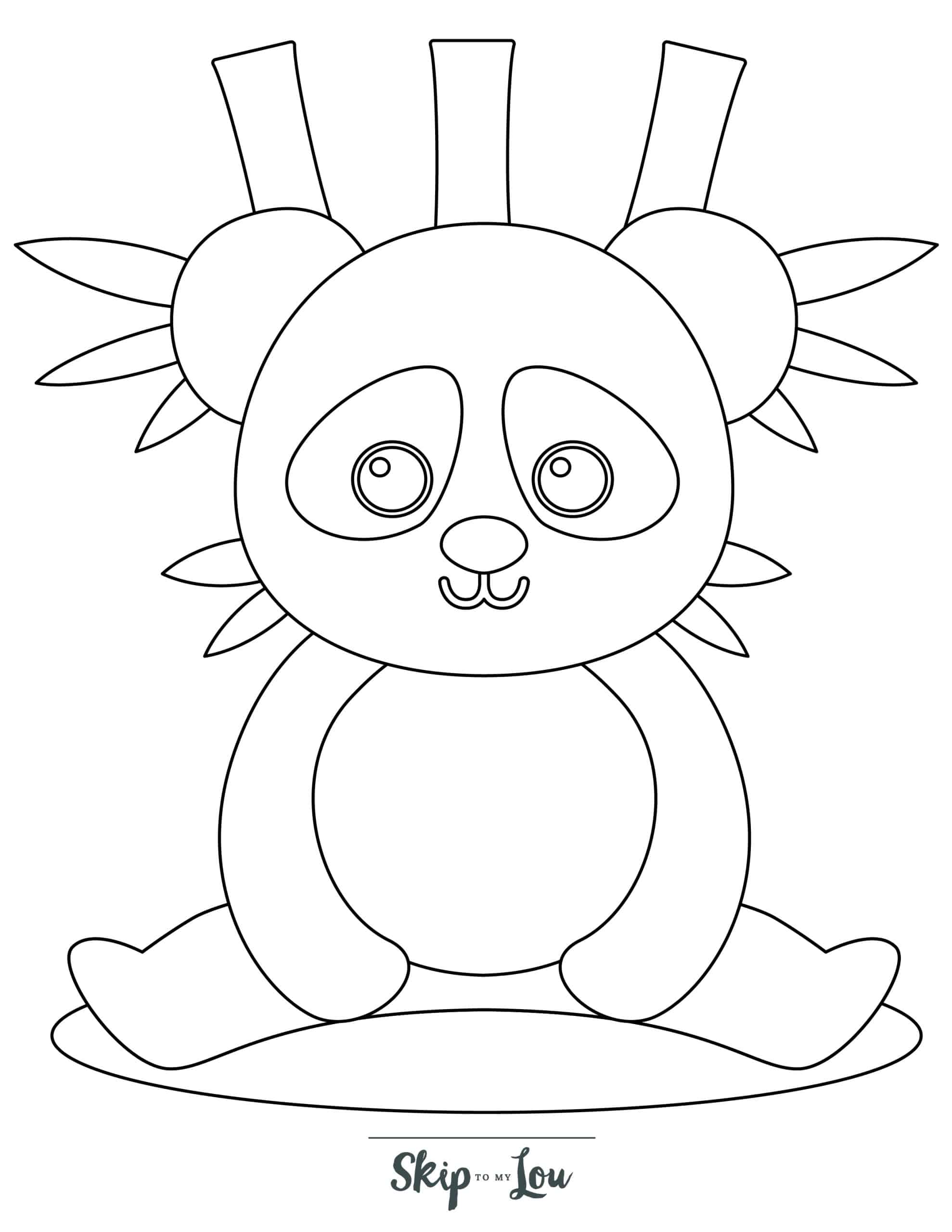 Panda Coloring Page 6 - Panda sitting with bamboo leaves above head