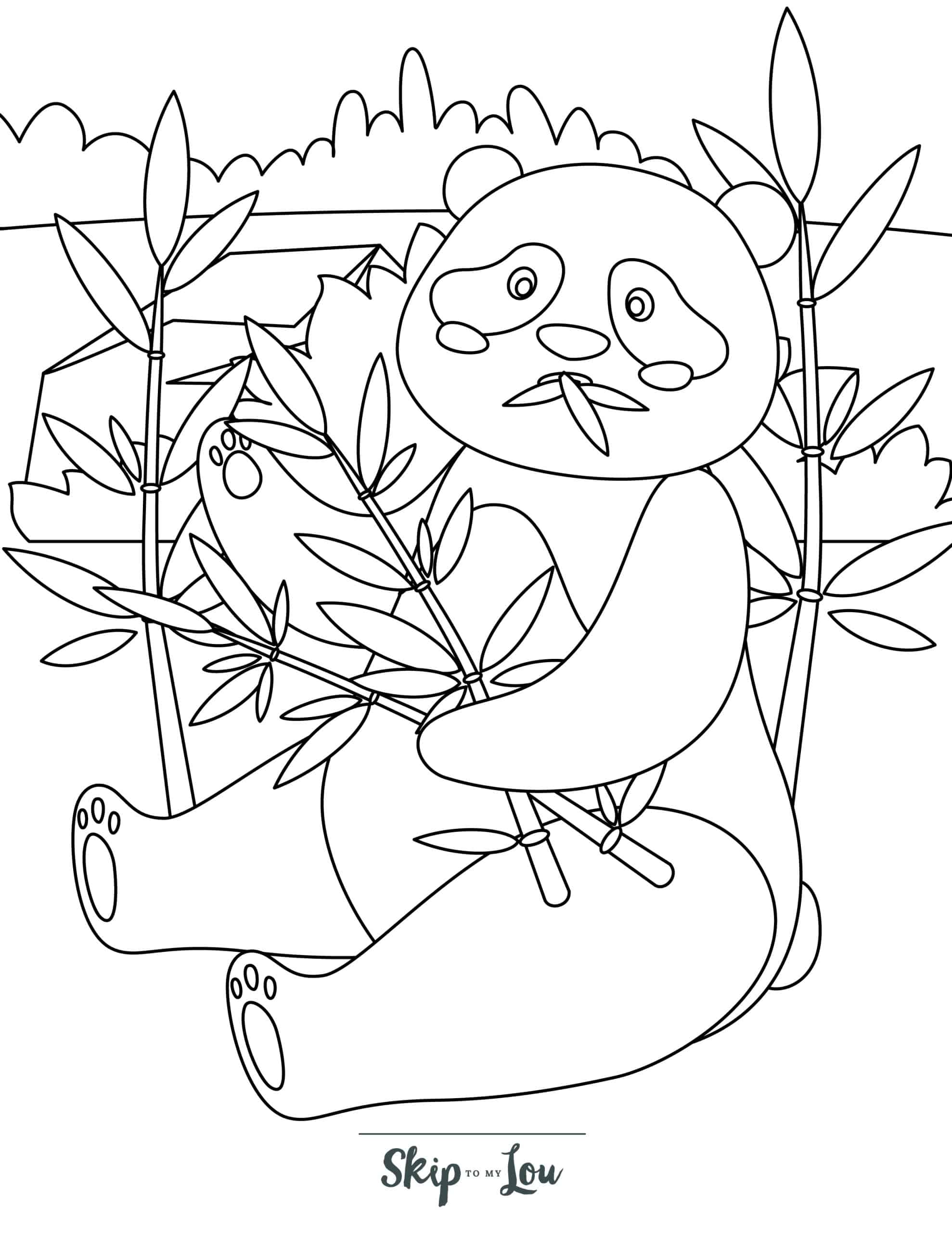 Panda Coloring Page 11 - Panda sitting and eating bamboo
