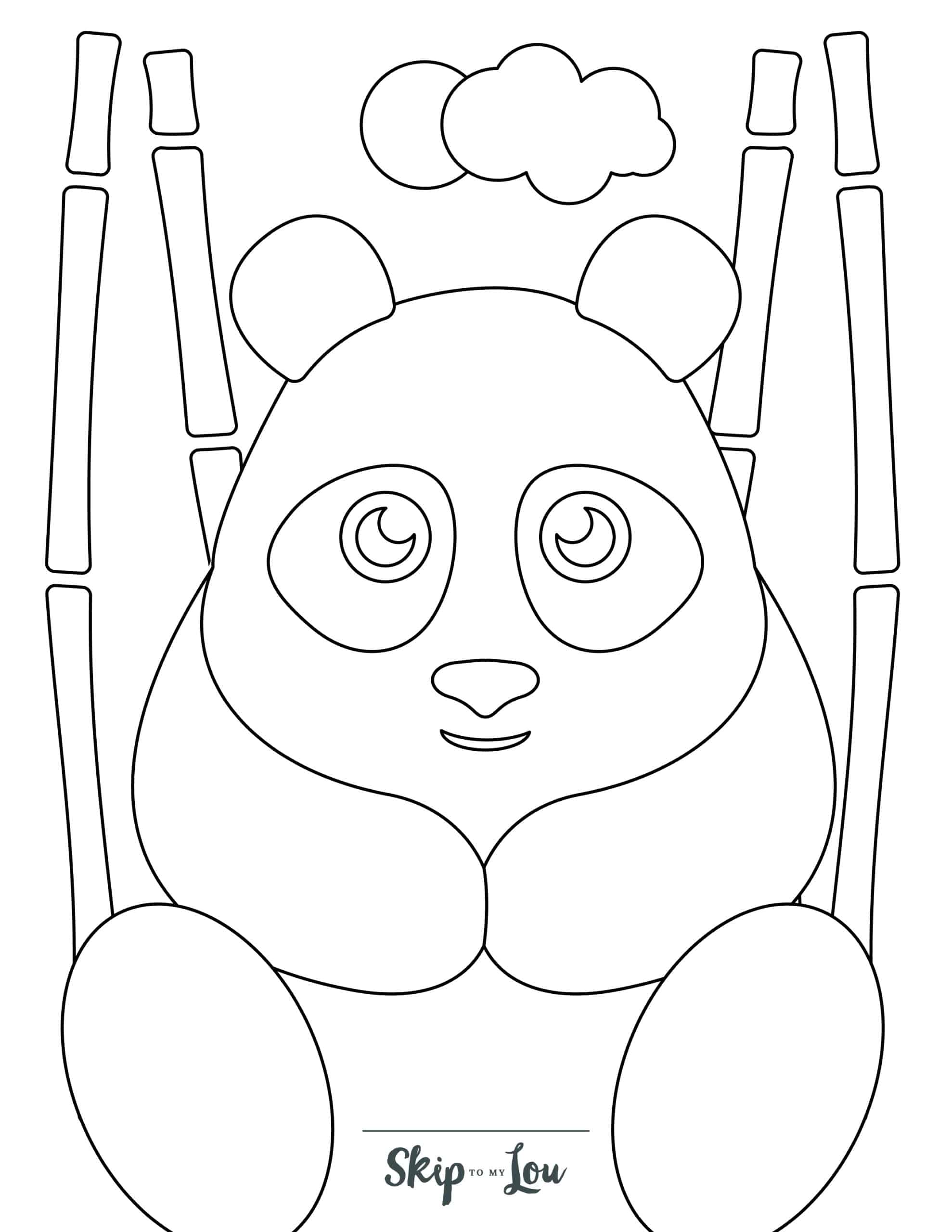 Panda Coloring Page 1 - Large panda sitting with bamboo in background
