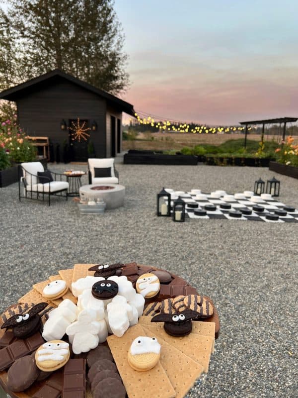 a halloween s'mores charcuterie board recipe from Dreaming of Homemaking