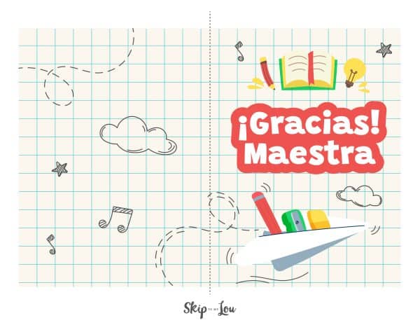 free printable thank you teacher school themed card