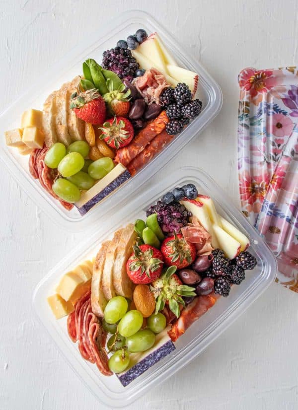 a summer charcuterie board to go for a picnic in containers from fueling a southern soul