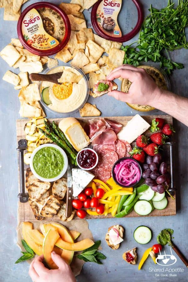 a rainbow array of veggies, meat, and crackers from shared appetite.