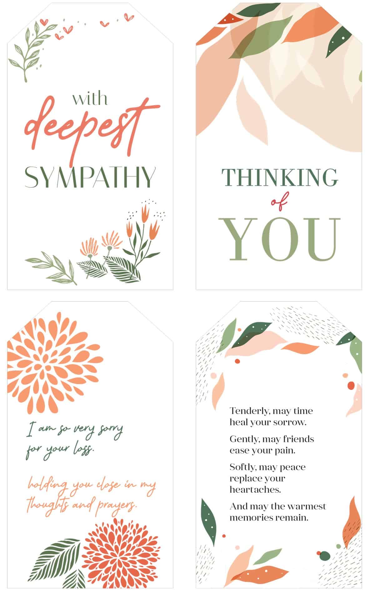 4 different sympathy tags ready to be printed from Skip to my Lou