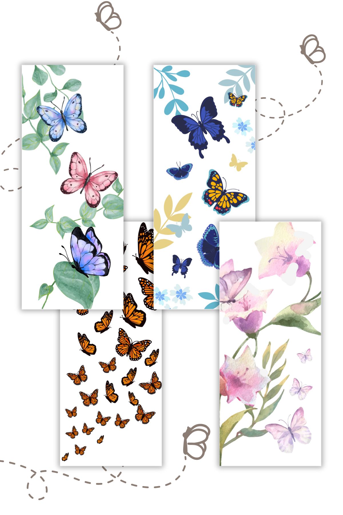 Single page with four butterfly bookmarks in color.