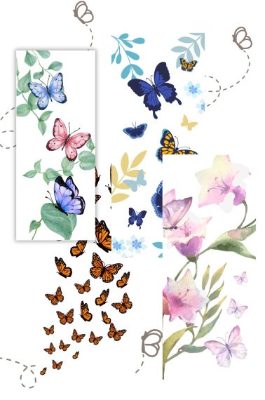 Single page with four butterfly bookmarks in color.