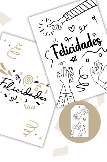 Felicidades card- Congratulations in Spanish - with celebratory drawings.