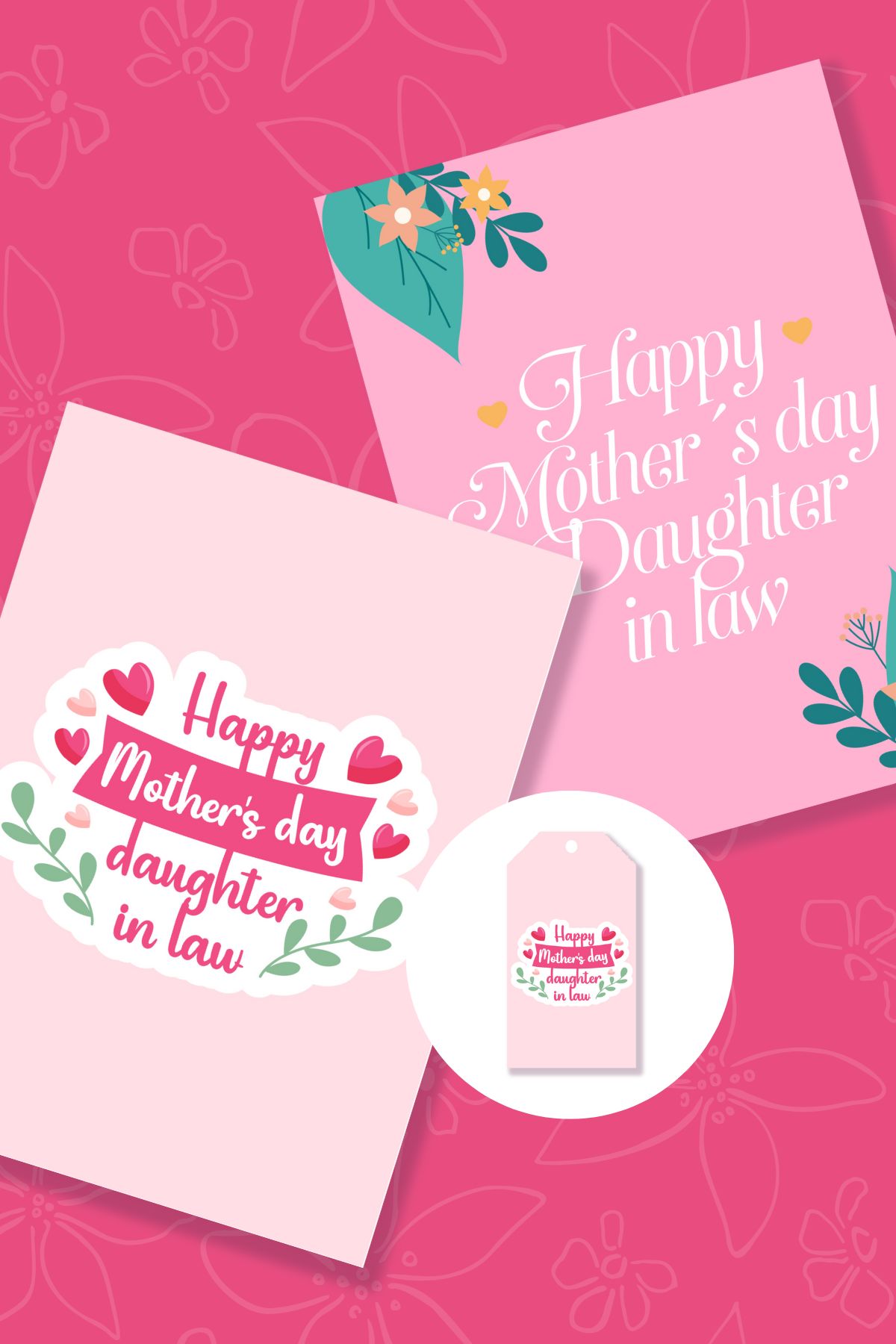 Two printable Mother's day daughter in law cards in pink hues. 